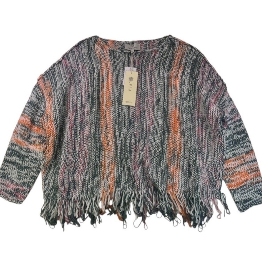 NWT Laurie Felt Los Angeles Baja Sweater with Fringe Hem Detail